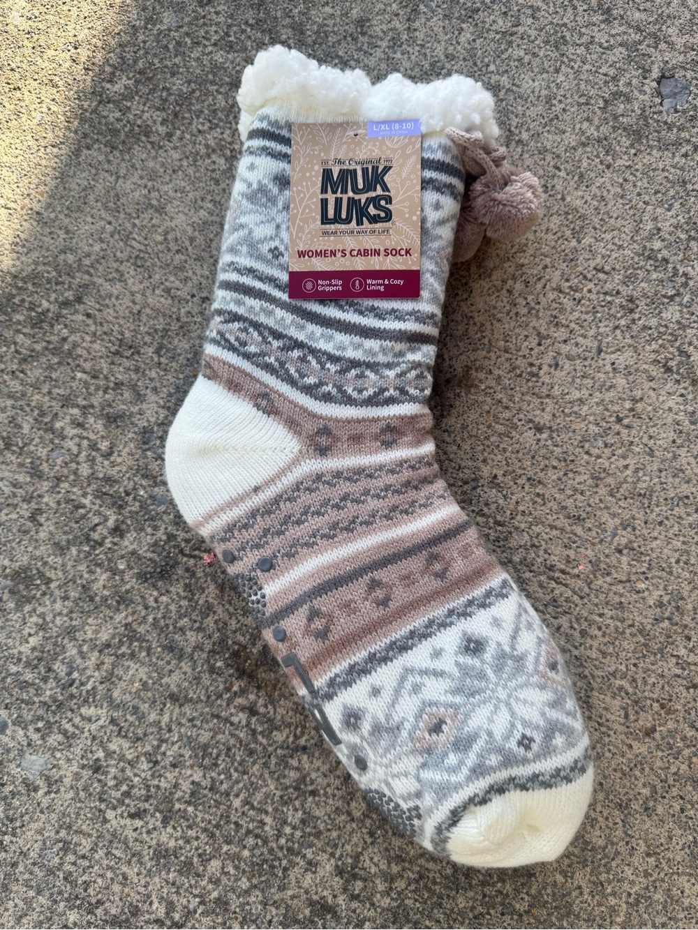 Muk Luks Women’s Cabin Socks - Cream, Gray & Brown Neutral Cozy Slipper NWT